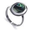 Sterling Silver Oval Shaped Abalone Polished Finish 3mm Wide Band Stylish Ring Size 6, 7, 8, 9