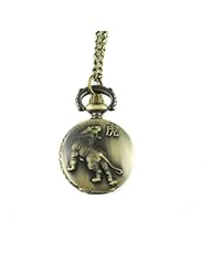 Youyoupifa Wholesale 5pcs/lot Bronze Chinese Zodiac Tiger Pattern Case Quartz Pocket Watch