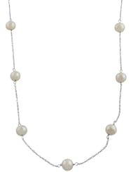 14 Karat White Gold Freshwater Pearl Station Necklace (30 Inch)