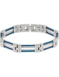Stainless Steel & Cable Bracelet 08.50 Inch Blue B105