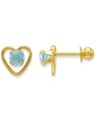 MadiK® Childrens 14K Yellow Gold Blue Zircon Birthstone Heart Post Earrings