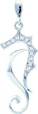 10k White Gold 0.05 Dwt Diamond Sea-horse Pendant - JewelryWeb