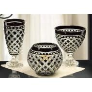 Black Sapphire Cased Crystal Assortment, 13h Vase, 8h Rose Bowl, 10h Compote by Crystal