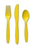School Bus Yellow Plastic Forks/Knifes/Spoons 24 pc.