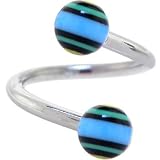 Blue-Green-Yellow BAZOOKA Stripe Spiral Twister Belly Ring