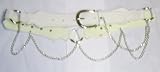 Off White Genuine Leather Belt Trimmed with Metallic Chains to Wear on Jeans for Teen Boys and Girls Gang Members