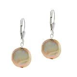 Genuine Freshwater Cultured Peach Coin Pearl LeverBack Lever Back Earrings