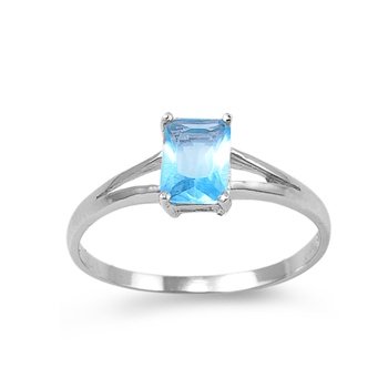 925 Sterling Silver Baby Ring with Emerald-Cut Aquamarine CZ Stone - Packaged in Gift Pouch