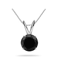 Real Black 0.75 Carat Total Weight (Ctw) Diamond AAA Quality 4 Prong Basket Solitaire Pendant Necklace 14k White Gold 18 Inch Chain By Jascina