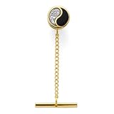 Black Coral Yin Yang Tie Tack With Diamonds In 14k Yellow Gold - Small