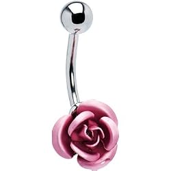 SINGLE Pink ROSE Belly Button Ring