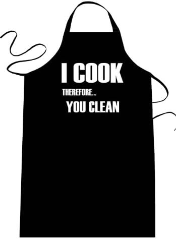 I COOK YOU CLEAN- Funny Apron; Long Length 30" x Full Width 28" Kitchen Aprons for Men, Women, & Teens (Unisex) One Size Fits Most; Cotton Polyester Blend with Adjustable Neck; Great gift idea.