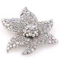 Clear & Aurora Borealis Swarovski Crystal Floral Brooch