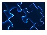 Black Puzzle with Blue Light Shining Through the Cracks Hobbies Photographic Poster Print, 16x12