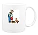 Mug with packet, human, body, fill, individuals, individual, dish, domestic, boy, persons, sit, dogs, humans, food, people, person, dog