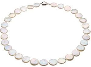 13-14mm White Cultured Coin Pearl Necklace and Bracelet Set (Silver/Fresh) - White