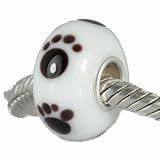 ONE GENUINE SOLID STERLING SILVER 925 MURANO PAWPRINT CHARM BEAD - TO FIT PANDORA, TROLLBEADS, CHAMILIA, BIAGI, CHRYSALIS, SILVERADO, TEDORA, SIM STARS, AMORE AND ANY SIMILAR 3MM BRACELETS
