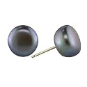 10–11mm Freshwater Black Pearl Button Earrings with 14K Yellow Gold Posts