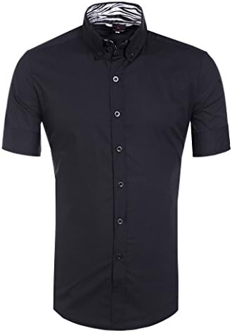 Men's Short Sleeves Casual Wear Wrinkle Free Dress Shirts Black(M)