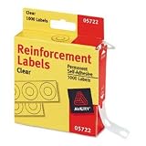 AVERY-DENNISON / Self-adhesive polyvinyl standard diameter hole reinforcements, clear, 1,000/pack / AVE05722 / Sold as 1 Pack / Mfr Part # 05722 \*/ Self-adhesive polyvinyl standard diameter hole rein
