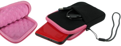 rooCASE Super Bubble Neoprene (Pink / Black) Sleeve Case for Western Digital My Passport Essential SE 750GB Portable Hard Drive WDBACX7500ASL Silver
