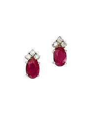 14K Yellow Gold Oval Ruby and Diamond Earrings