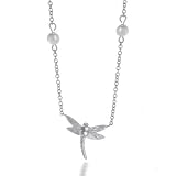 Bling Jewelry CZ Dragonfly with 4MM Pearl String Necklace