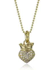 King Baby 18K Vermeil Baby Pave Cubic-Zirconia Flat Back Crowned Heart Pendant Necklace