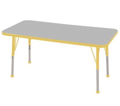 Early Childhood Resource ELR-14107-GYE-TB 24 in. x 48 in. Gray Rectangular Adjustable Activity Table with Yellow Edge and Yellow Toddler Leg Ball Glides