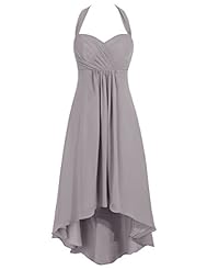 Halter Chiffon Pleated Cocktail High-Low-Hem Homecoming Dress/Bridesmaid Dress/Prom Dress/Party Dress 