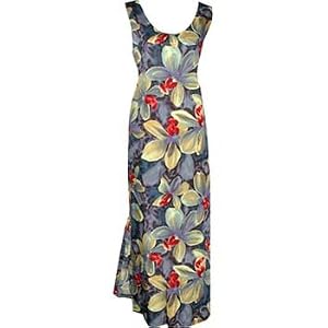 Neon Orchid - Hawaiian Long Tank Dress in Royal Blue, Black, Cream and Teal