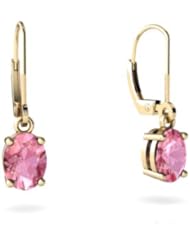 Created Pink Sapphire 14kt Yellow Gold Lever Back Earrings