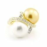 Size 8 18k Two Tone Gold White And Yellow South Sea Pearl Diamond Wavy Ring