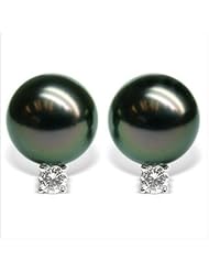 18K white gold Grace Black Tahitian cultured pearl and diamond earring