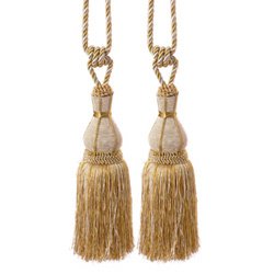 Pair of Ivory and Antique Gold Alexandra Tassels by Luxury Lane