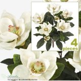 FOUR 2' Magnolia Artificial Silk Flower Bushes (Cream) for Home, Garden and Decoration