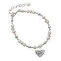Silver "Little Sister" Heart - 2-D Czech Pearl Beaded Charm Bracelet [Jewelry]