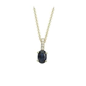 14K Yellow Gold 0.04 ct. Diamond and 5/8 ct. Oval Shaped Sapphire Necklace -16''