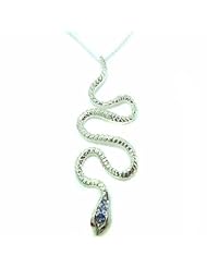 Luxury Ladies Solid White 9K Gold Natural Tanzanite & Ruby Detailed Snake Pendant Necklace - Ideal for Christmas, Birthday, Anniversary or Mothers Day Gift