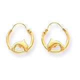 14k Wire Diamond Cut Dolphin Hoop Earrings