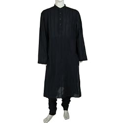 World Apparel Black Cotton Embroidered Kurta Pajama Chest 50 inches