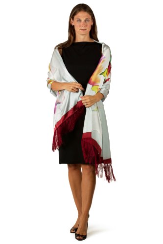 Silk Evening Shawl for Women - Summer Silhouette - Shawls and Wraps for Evening Gowns Elegant Formal Dress Scarves Shawls Tassels Fringe Scarf Christmas gifts ideas presents women mom wife girlfriend Xmas holiday gifts ideas 2011