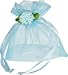 Light Blue Organza Gift and Favor Bag (with button flower)