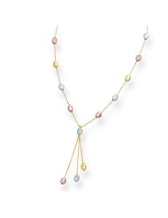 10" 14K Yellow, White & Rose Gold Polished Alternate Cable Chain Link w/ Tri Color Pebble Like Adjustable Anklet w/ Lobster Clasp