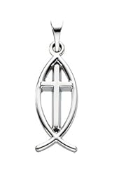 CleverEve Designer Series Sterling Silver Ichthus Fish Cross Pendant 14.00 x 6.00mm