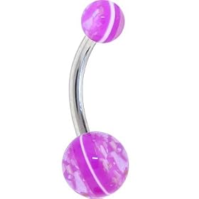 Puple GLITTER STRIPED Belly Button Ring by 