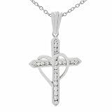 Sterling Silver Heart and CZ Cross Necklace