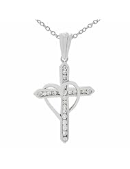 Tressa Sterling Silver Heart and Cubic Zirconia Cross Necklace