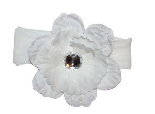 A Girl Company All White Christening Headband/Flower for Baby and Girl