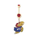 Kansas University Jayhawk 316L Stainless Steel Belly Ring with Cubic Zirconia - Gold Plated - 14G - 5/8 Inch Bar Length - Sold Individually